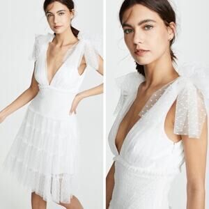 Cinq a Sept Valeria Bow Strap Smocked Tulle Knee Length Dress Bridal Ivory White